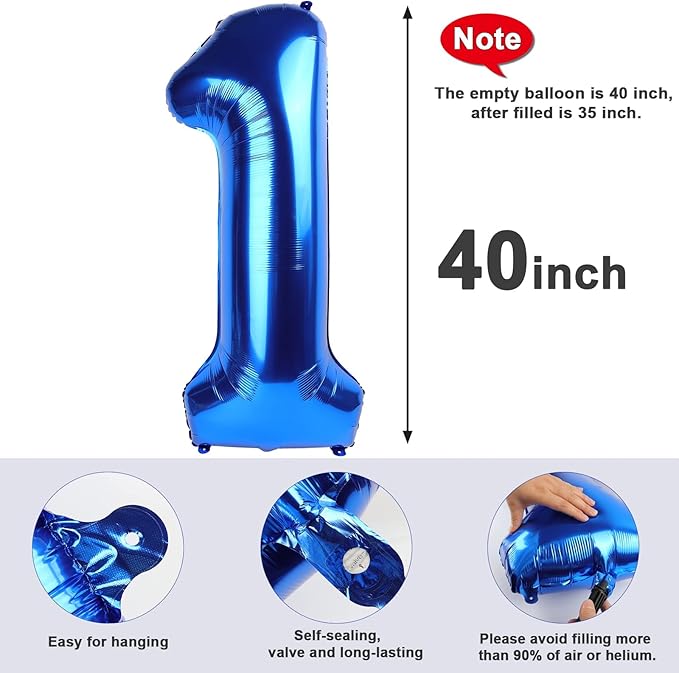Balloon Number 40Inch, Dark Blue Number 19 Balloons Birthday Decoration for Men & Women, Foil Dark Blue Party Decorations for Birthday Wedding Engagement Memroial Day's