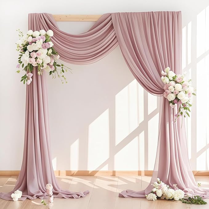 Wedding Arch Draping Fabric 30'' x 18FT Sheer Chiffon Arch Drape Backdrop 1 Panel Dusty Rose Drape for Easter Bridal Shower Photo Booth Church Decor Birthday Party Outdoor Decoration