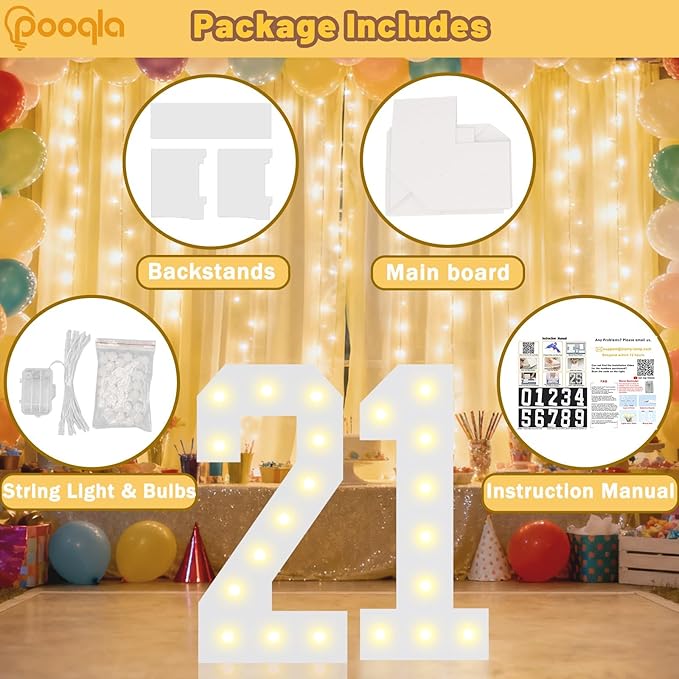 Pooqla 2.4FT Light Up Numbers, Marquee Numbers 2.4 Feet Tall Party Decor for Her Him, Mosaic Big Sign for 5th 15th 50th Birthday Anniversary Decoration Backdrop, Large Pre-Cut Frame Number 5