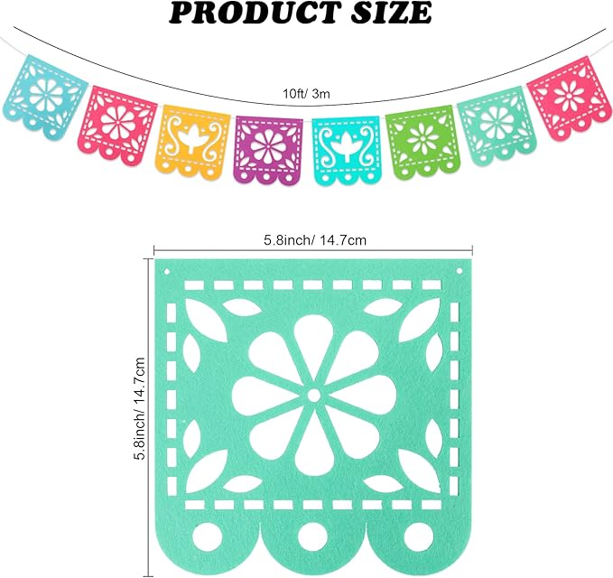 2 Mexican Fiesta Party Decorations Banners, Felt Cinco de Mayo Decorations Banner, Day of The Dead Decor Papel Picado Banner, Dia De Los Muertos Garlands, Fiesta Birthday Baby Shower Flags