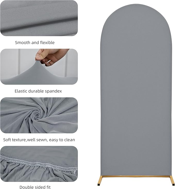 Arch Covers,Arch Backdrop Stand Fitted Cover for Wedding Birthday Party Ceremony Banquet Decoration(7.2FT&6FT,Smoky Grey,Cover Only)