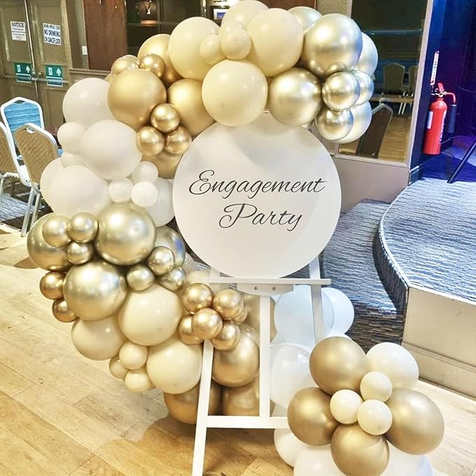 White Sand Gold Balloons, 60 Packs 12 Inch White Nude Balloons with Metallic Chrome Gold Beige Latex Balloons Party Decoration for Boho Birthday Wedding Bridal Baby Shower Engagement Anniversary