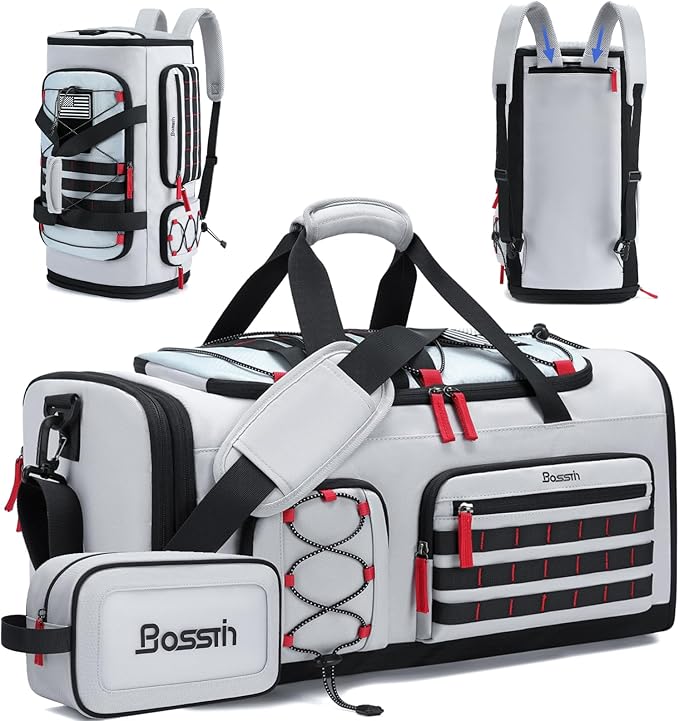 Bosstin Gym Bag for Men & Women, 45L Travel Duffle Sports Duffel Bag Gym Weekender Overnight Backpack with Shoe Compartment (Grey)