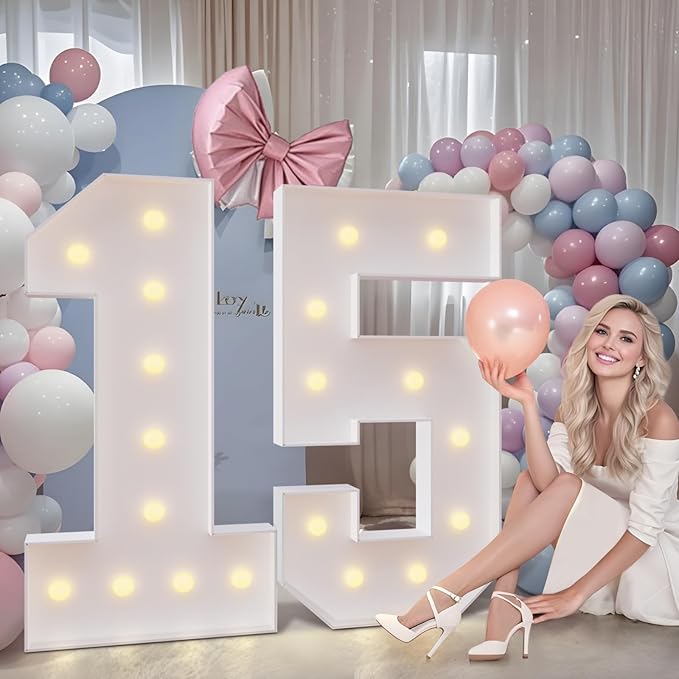 imprsv 4FT Marquee Numbers, Light Up Numbers for 21st Birthday Decorations, Party Party Decorations,Anniversary Party Decor,Mosaic Number for Balloons Number 2,Pre-Cut Foam Board Kit
