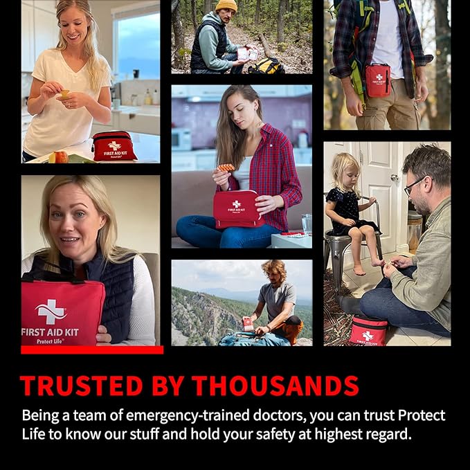 Protect Life Survival First Aid Kit for Home/Business, Camping Survival Kits | Mini Travel First Aid Kit | Camping Equipment | Small Kits for Car | Outdoor Emergency Survivals Pack - 250pcs