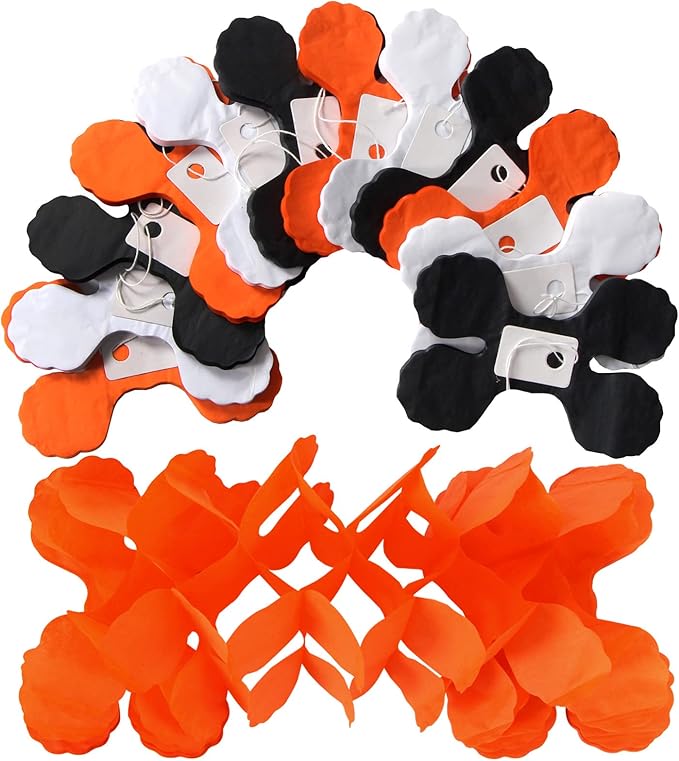 Black-White Orange halloween Party-Decorations Streamers-Garland - 12pcs 4-Leaf Clover Paper Streamer,Graduation Wedding Birthday Bachelorette Baby Bridal Shower Banners Decor Ouruola