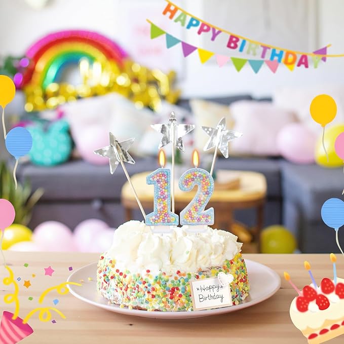 Blue Birthday Candles - Number 12 Candle, Colorful Macaron Candles, 12 Birthday Decorations for Girls Boys, Cake Decorations, Theme Party Supplies (Blue)