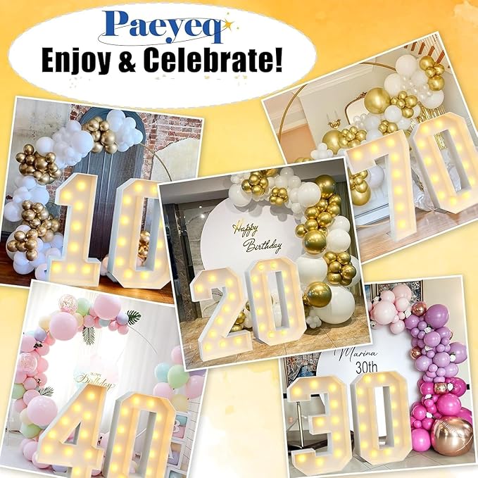 4ft Light Up Numbers Marquee 40 Numbers with Lights White Slots-in Frame for Men Women 40th Birthday Party Decorations Pre-Cut Mosaic Cardboard Large Cut-Out Thick Foam Board Sign Anniversary