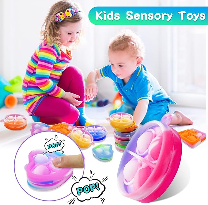Pop Fidget Keychain 30 Pack ,Mini Fidget Toys Bulk ,Sensory Toys for Kids ,Party Favors for Kids 4-8,8-12 Year ,Back to School Gifts for Classroom ,Easter Goodie Bags Stuffers