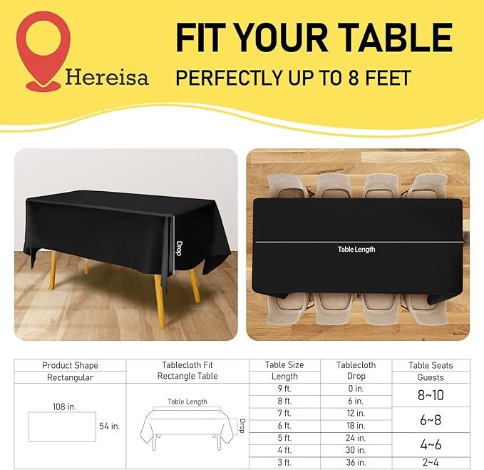 Plastic Black Tablecloths 3 Pack Disposable Table Covers 54 x 108 Inches Pitch Onyx Black Table Cloths for Parties Birthdays Weddings Anniversary BBQ Picnic, Fits 6 to 8 Foot Rectangle Tables