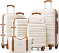 LONG VACATION 6 Piece Luggage Set Carry on Suitcase with ABS+PC hardshell, Spinner Wheels & YKK Zipper TSA Lock (BEIGE-BROWN, 6 piece set)