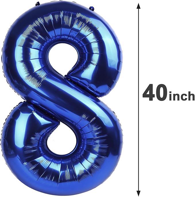 Night Blue Foil Number 8 Balloon 40 Inch, Helium Mylar Eight Number 8 18 28 38 48 58 80 88 Birthday Balloons, 8th Night Blue Women Men Wedding Anniversary, Graduations Party Supplies