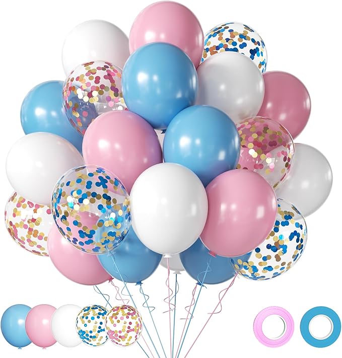 Pink & Blue Latex Balloon Set - 12 Inch Gender Reveal Balloon Pink and Blue Balloons for Gender Reveal, Birthday, Wedding & Bridal Shower Decor