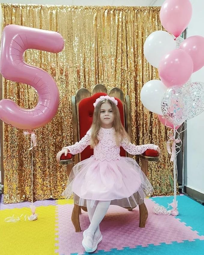 Pearlescent Pink Number 4 Balloon 40 Inch, 4th Birthday Party Decorations for Children, Giant 4 Foil Balloon for Party Supplies