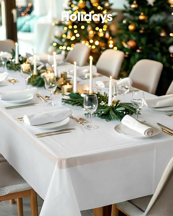 Pureegg Plastic Table Cloth 10 Pack, 54 x 108 Inch Disposable Table Cloths for Party, Picnic and Wedding, Rectangle, White