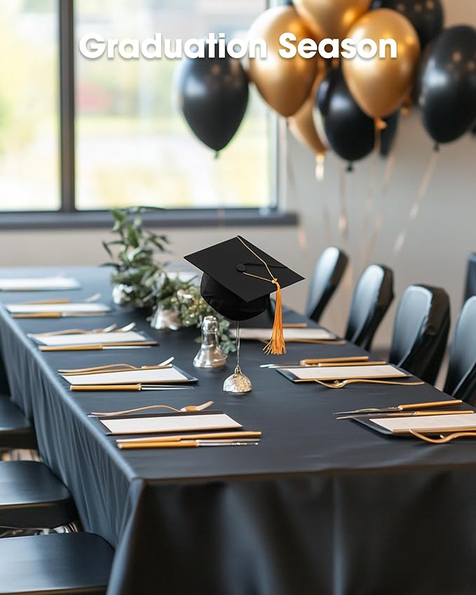 Pureegg Plastic Table Cloth Disposable 8 Pack, 54 x 108 Inch Table Cloths, Graduation Decorations Class of 2025, Graduation Party Tablecloths, Rectangle, Plastic Cover, Leakproof & Sturdy, Black