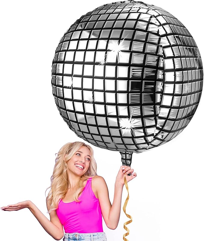 Leitee 6 Pcs 32 in Big Disco Ball Balloon 70s Disco Balloons Party Decoration Large 4d Aluminum Foil Inflatable Ball Giant Silver Metallic Mirror Decor for Baby Shower Wedding Birthday Dance Party
