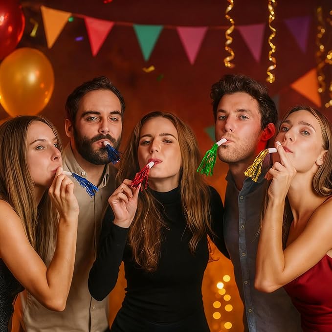 Colorful New Years Noise Makers 48 PCS NYE Party Blowers Blowouts New Years Eve Games Favors Supplies Birthday Pep Rally for Adult Prank Graduation Sporting Events Horns Noisemakers Accessories