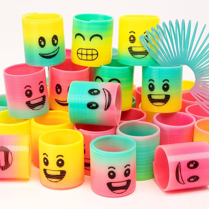 36 Pack Spring Rainbow Magic Fidget Stress Coil Mini Springs Bulk Toys Party Favor For Kids Birthday Carnival Prize Goodie Bag Stuffers For Boys Girls (Smile)