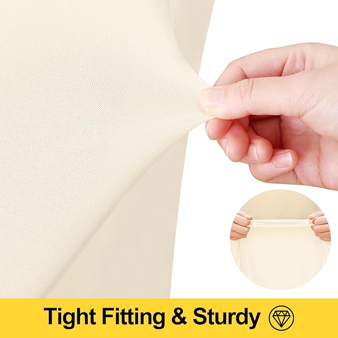 Smiry Spandex Tablecloth, Elastic Fitted Stretch Tablecloth for 8FT Rectangle Tables, Waterproof Washable Table Cover Skirt for Outdoor, Wedding, Banquet & Parties (Beige, 96Lx30Wx30H Inch)