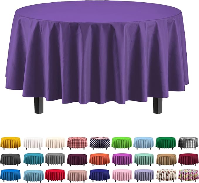 Exquisite 12-Pack Premium Plastic Tablecloth 12-Pack Premium Plastic 84-Inch Round Tablecloth - Purple