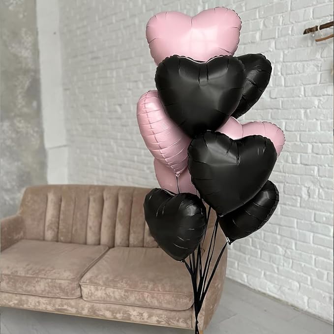 Black Heart Balloons,10Pcs Black Foil Heart Shaped Love Balloons,18Inch Helium Polyester Film Balloon for Valentines,Engagement,Birthday,Anniversary,Wedding Party Decorations