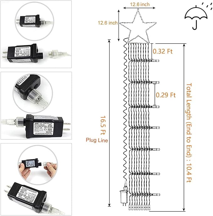 (New) Christmas Decorations Star Lights, Waterfall Christmas String Lights with 317 LED Star Hanging Twinkle Fairy Curtain Lights for Party Wedding Holiday Halloween Indoor Outdoor Decorative