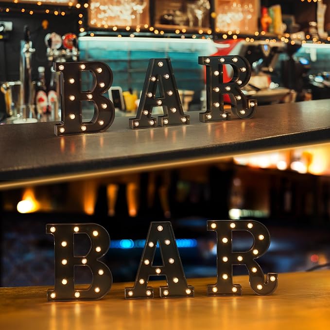 Foaky Black LED Letter Lights for Room Decor - Bedroom Wall Decor, Alphabet Lights for Home, Wedding, Party - Battery Operated （D）