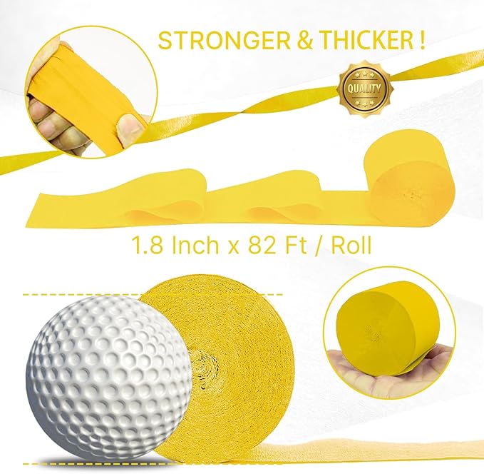 PartyWoo Yellow Crepe Paper Streamers 4pcs 328ft Pack of Pastel Yellow Pearl White Crepe Paper Streamers for Birthday Graduation Engagement Baby Shower Summer Sunflower Little Cutie Party Decorations