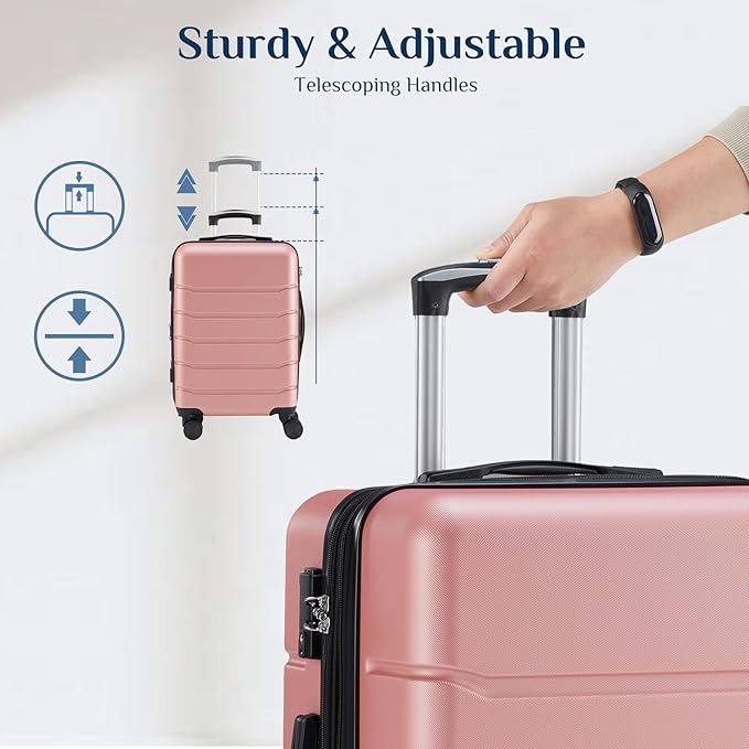 NEWBULIG 3-PCS Set Suitcases Spinner Wheels Lightweight Expandable Travel Hard Shell Luggage with TSA Lock, Pink