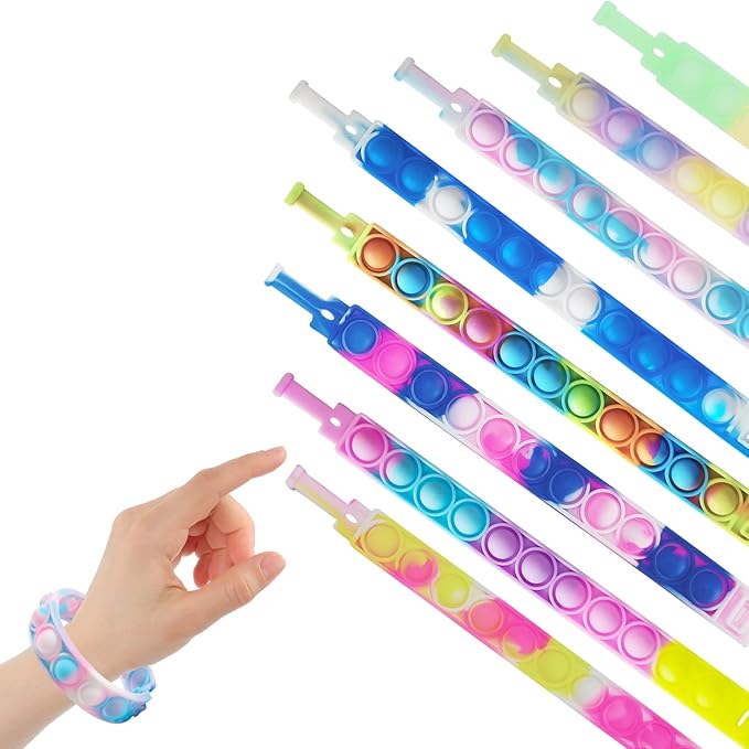 16 Pcs Pop Bubble Bracelet Fidget Toys, Pop Wristband Fidget Bulk Toy for Party Favors Halloween Christmas Valentine Gifts Students Gifts Easter Egg Basket Stuffer Classroom Prizes Goodie Bag for Kids