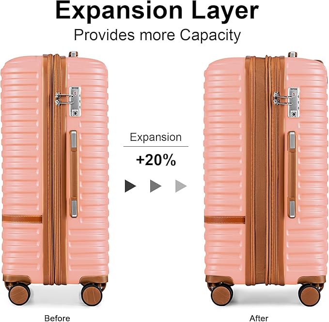 Joyway 24 Inch Checked Luggage, Expandable Suitcase with Spinner Wheel, 3 Piece Hard Shell Luggage Set with TSA Lock(Pink)