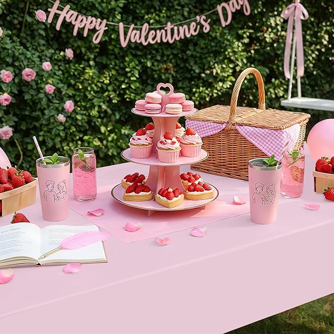 Smiry Disposable Table Cloth - 6 Pack, 54 x 108 Inch Waterproof Rectangle Tablecloths for Easter Party, Valentines & Mothers Day Decorations, Decorative Plastic Table Cover, Leakproof & Sturdy, Pink