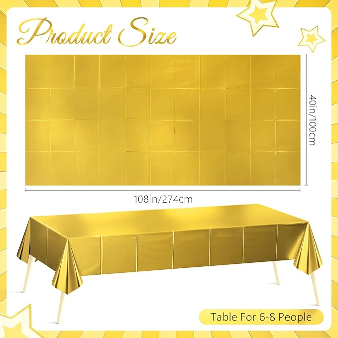 1 Piece Bright Gold Metallic Foil Tablecloth - Stunning Matte Finish, Durable and Easy to Clean - Perfect for Bachelorette, Birthday, Wedding, and Anniversary Party Decorations