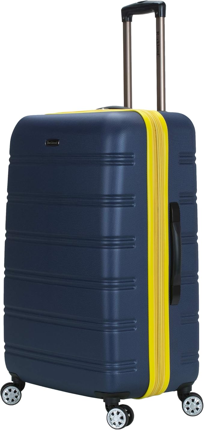 Rockland Melbourne Hardside Expandable Spinner Wheel Luggage, Checked Large 28", Navy