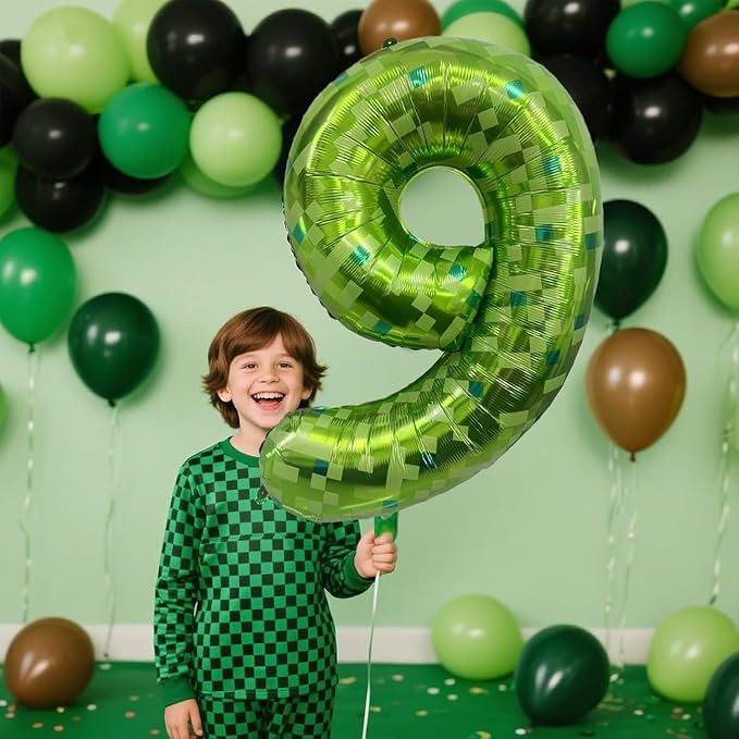 Green Number Balloons, Gaint Green Pixel Number 2 Balloon 40 Inch Dark green 2 Balloon for Boys Girls Kids 2nd Birthday Party Decoration