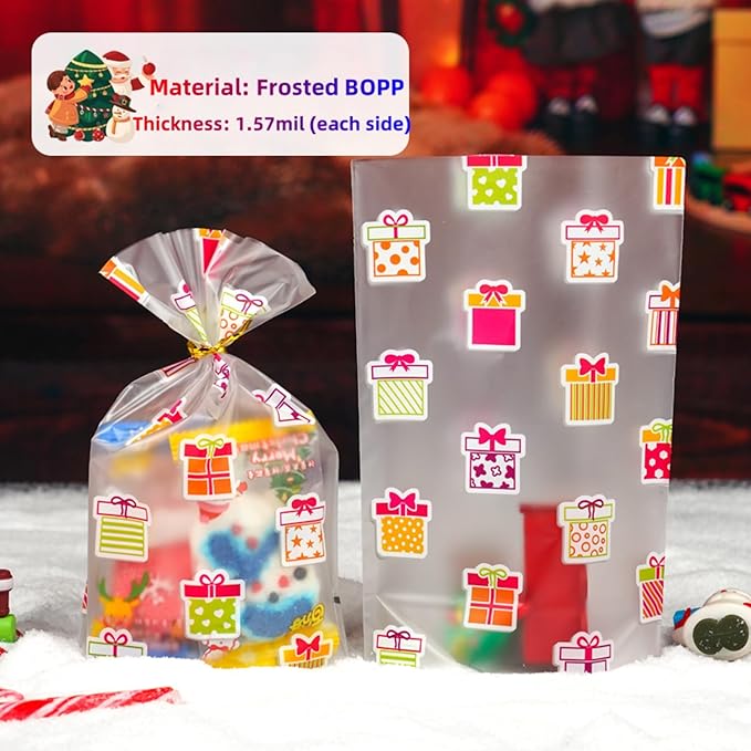FERENLI 50 Pack Matte Cellophane Treat Bags with Twist Ties Plastic Goodie Bags for Gift Wrapping Birthday Party Favor Candy Cookie Food Storage Packaging (7.9x11 inch (20x28 cm))