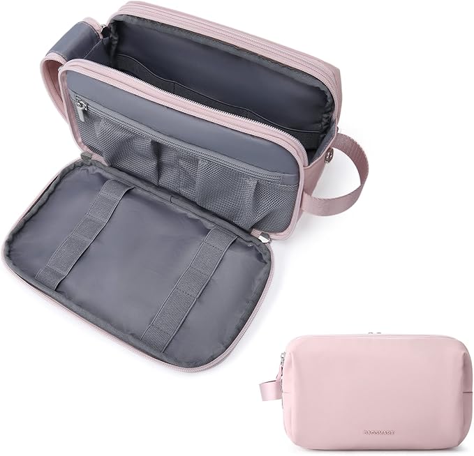 BAGSMART Toiletry Bag for Men, Travel Toiletry Organizer Dopp Kit Water-resistant Shaving Bag for Toiletries Accessories, Door Room Essentials,Pink-large