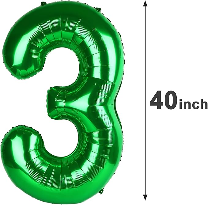 40 Inch Green 3 Large Number Balloon, 3 13 23 30 33 36 Green Birthday Party Decorations, Number Three Foil Balloons for Anniversary Party Graduations Celebration Supplies