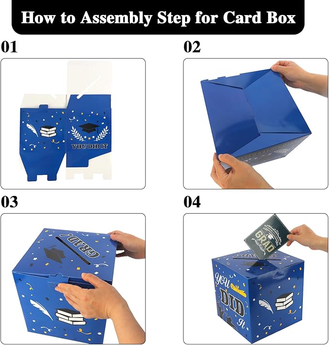 Graduation Card Box, 2025 Graduation Party Decorations, Graduation Box, Graduation Card Holder Foldable Congrats Grad Card Gift Box Class of 2025 for Graduation Party Supplies Party Favors Blue