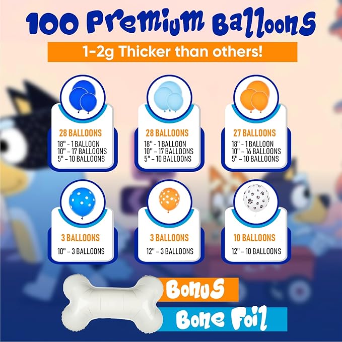 ALL-IN-1 Balloons Arch & Garland Kit with BONUS Dog Bone Small and Large Blue & Orange Party Balloons Blue Themed Party Decorations & Supplies for Boy or Girl Birthday