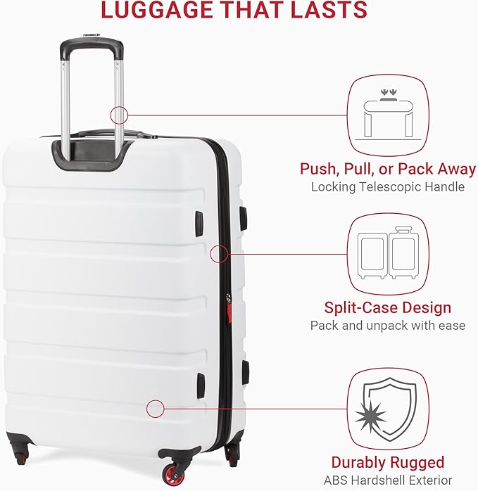 SwissGear 7366 Signature Hardside Expandable Luggage with Spinner Wheels, TSA Lock, White, Checked-Large 27-Inch