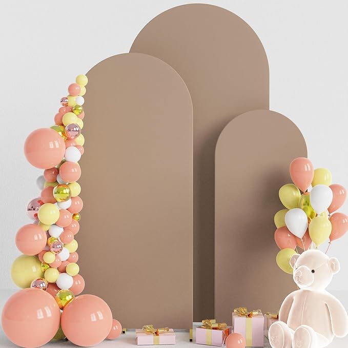 Wokceer Wedding Arch Backdrop Cover 6FT, 5FT, 4FT Set of 3 Spandex Fitted Nude Brown Arch Covers for Round Top Chiara Arch Backdrop Stands Cover for Birthday Party Ceremony Decor