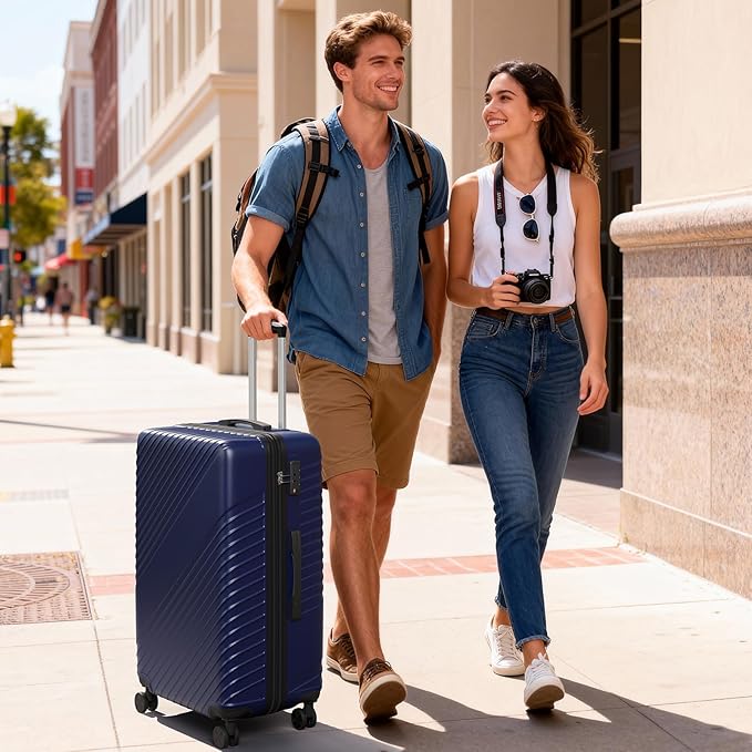 24 Inch Checked Luggage, ABS Hardside Suitcase with Spinner Wheels, Lightweight Medium Luggage with TSA Lock for Women and Men, Expandable Travel Suitcase for Business, Road Trips & Family Vacations