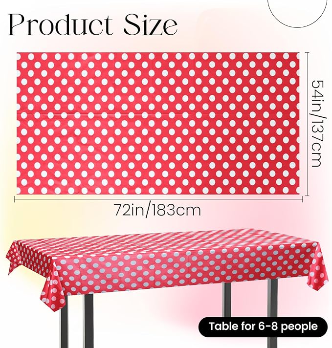 2 Pieces Red Polka Dot Rectangle Tablecloth - 54x72“ Decorative & Stain Resistant Table Cloth with Polka Dot Pattern, Table Cover for Dining Table, Buffet, Wedding, Camping, Party & Wedding
