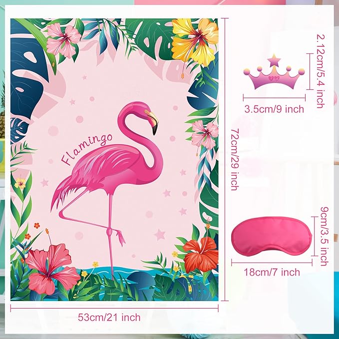 NEBURORA Pin The Crown on The Flamingo Party Game with 24 Crowns Stickers for Kids Flamingo Theme Party and Birthday Hawaiian Luau Party Supplies