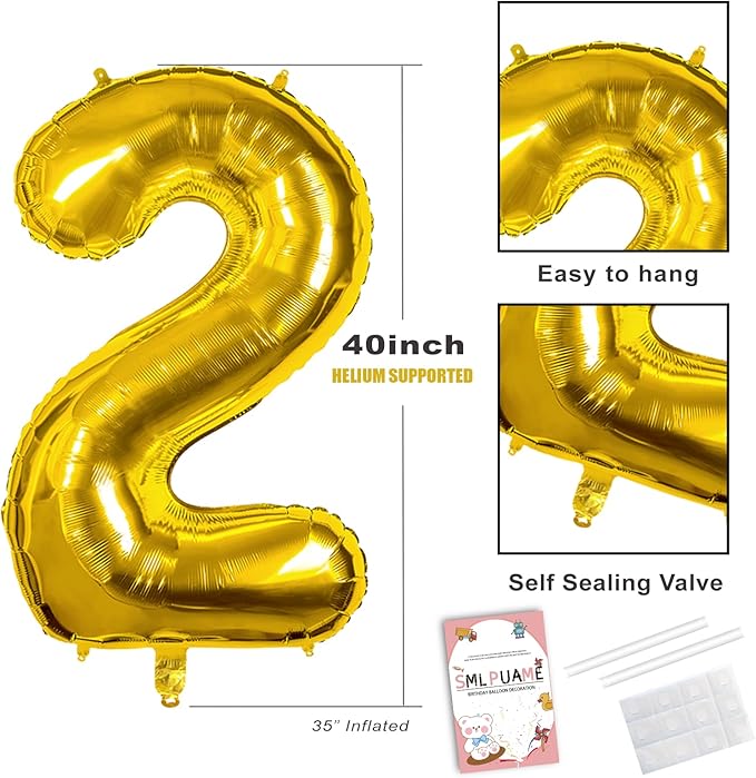 Smlpuame 40 inch Number Balloon 0-9 Gold Large Number 29 Balloons,Digital Balloons for Birthday Party Celebration Decorations Supplies, Helium Foil Number Balloons for Wedding Anniversary