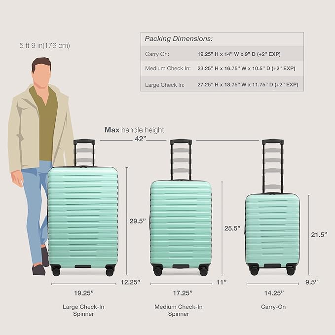 U.S. Traveler Boren Expandable Hardside Rugged Travel Luggage with 8 Spinner Wheels, Mint, Checked-Large 30-Inch