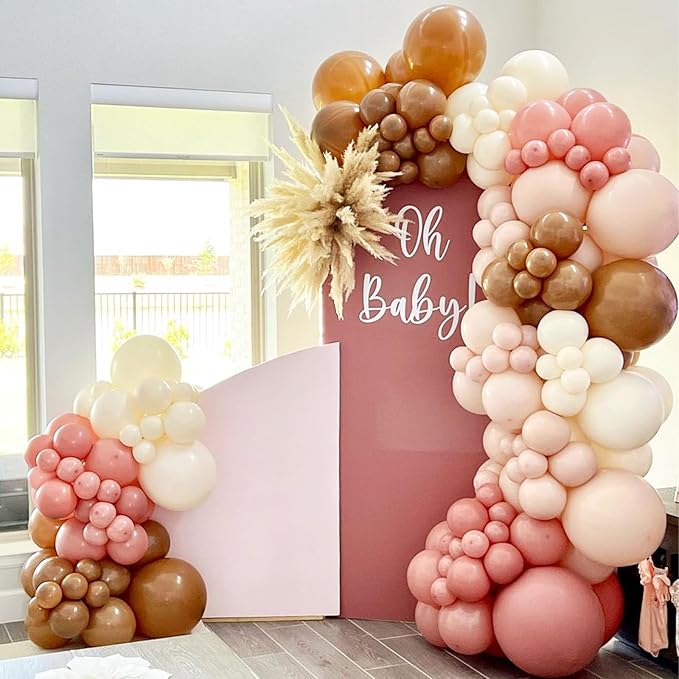 Boho Blush Pink Brown Balloons, 12-Inch Retro Blush Brown Beige Latex Balloons Set for Bridal Baby Shower Girl Birthday Wedding Decoration