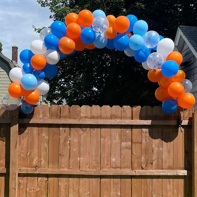 Togvu Orange and Blue Balloon, 12 Inch Orange Blue White Latex Balloons Orange Royal Blue White Balloons with Ribbons for Kids Birthday Baby Shower Space Thema Party Decorations